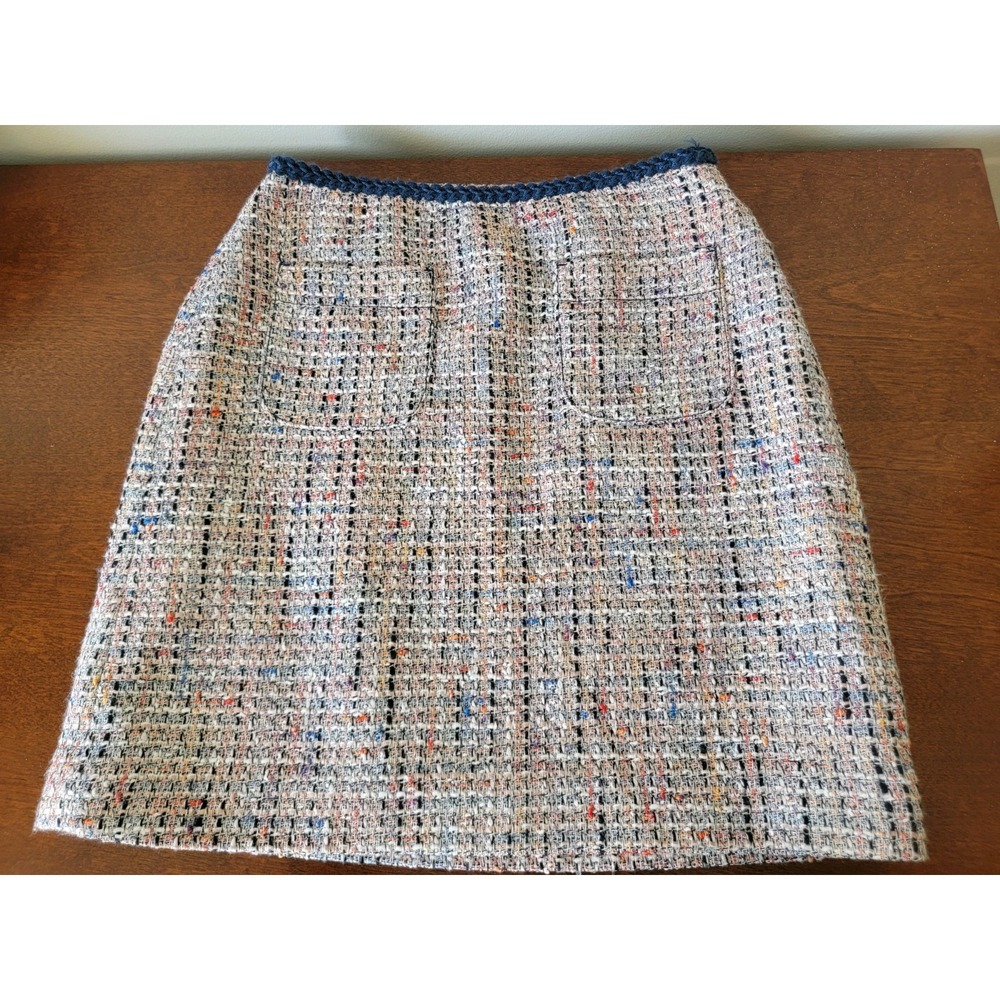 LOFT Women's 0 Tweed Pencil Skirt Lined Knee Length Preppy Jackie O Blue Pockets